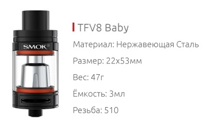 Спецификация Атомайзера SMOK TFV8 Baby